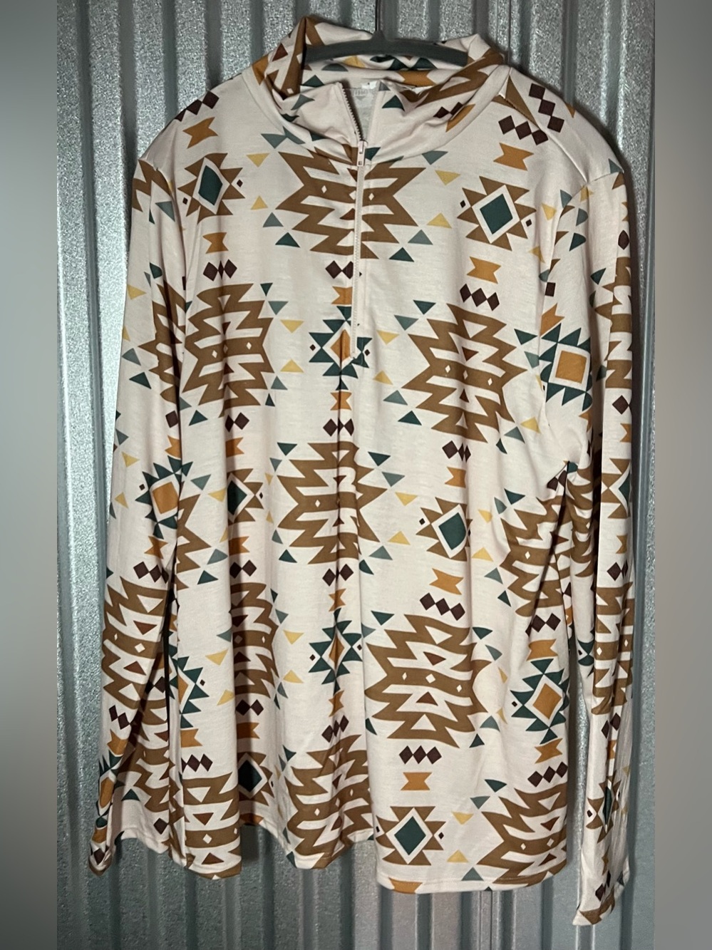 Cream Aztec Print Zip-Up Top Rolling Ranch NWOT 3X